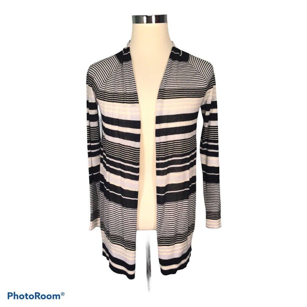 Loft Women's Sweater Cardigan Top S Small Striped Navy Blue Multi Long Sleeve